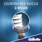 Refect Beauty Gillette Mach3 Turbo razor head showing three precision stainless steel blades for a smooth shave