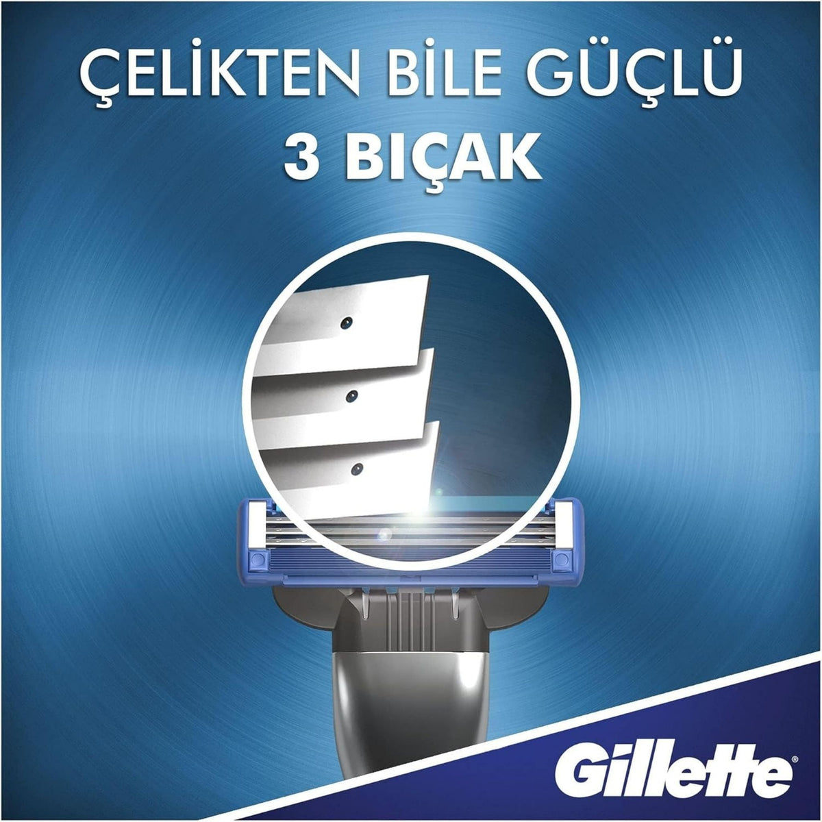 Refect Beauty Gillette Mach3 Turbo razor head showing three precision stainless steel blades for a smooth shave