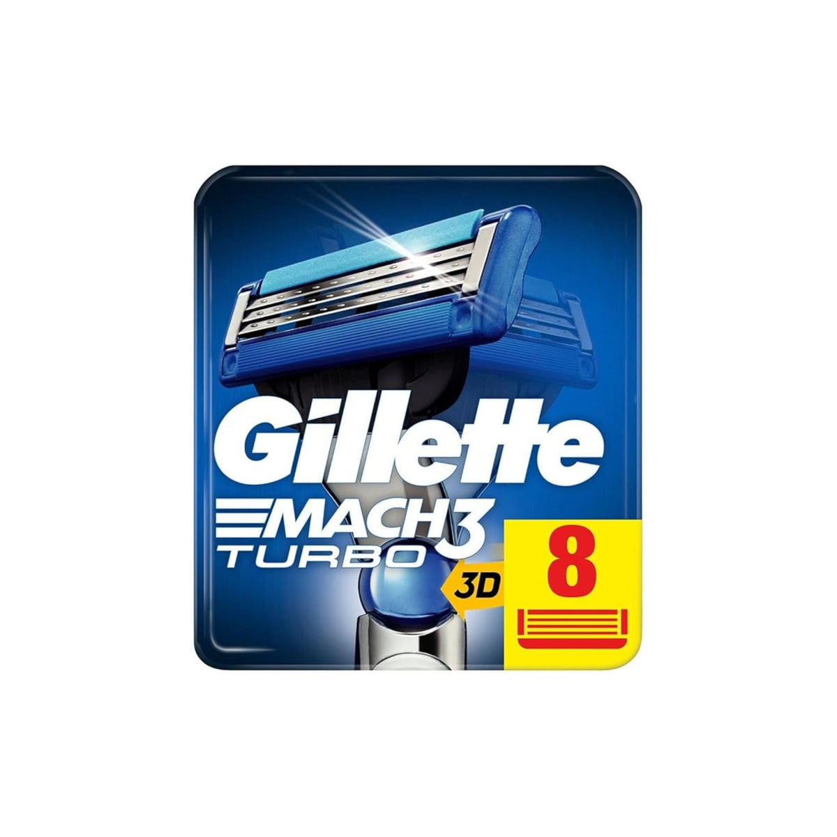 Refect Beauty Gillette Mach3 Turbo 3D razor blade refill pack containing 8 cartridges with triple stainless blades.