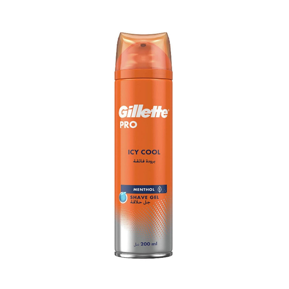 Refect Beauty Gillette Pro Icy Cool shaving gel in an orange 200ml aerosol canister with menthol cooling formula.