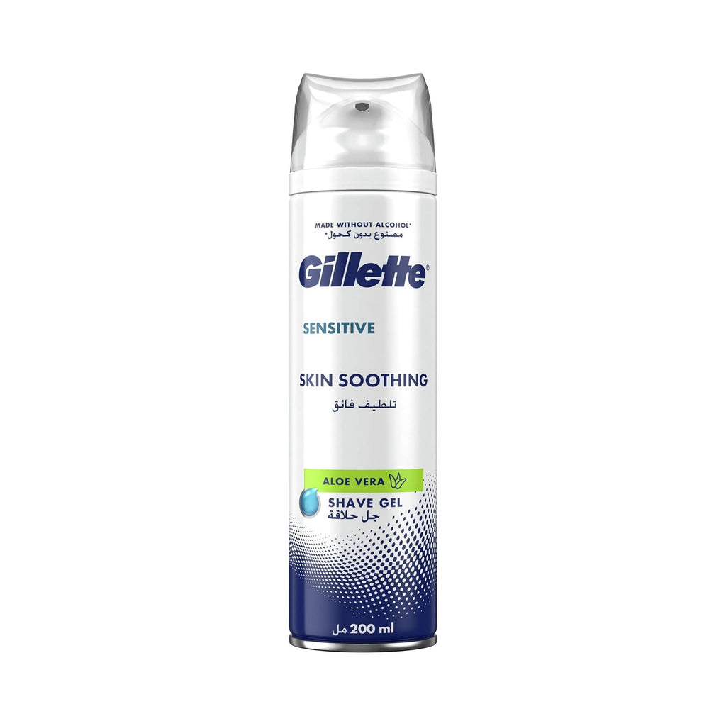 Refect Beauty Gillette Sensitive Skin Shaving Gel with aloe vera in a 200ml aerosol can for a smooth shave.