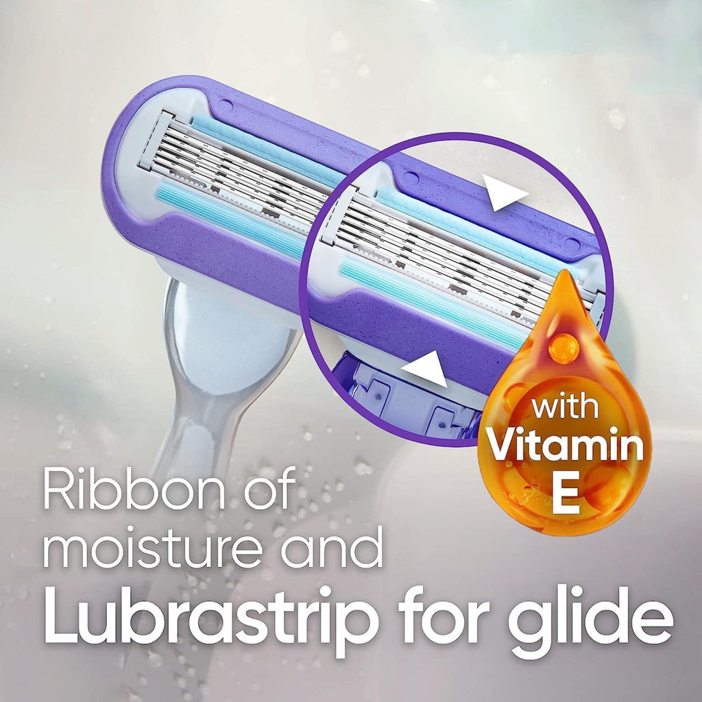 Refect Beauty Gillette Venus Deluxe 5 blade razor head with purple moisture ribbon and Vitamin E lubricating strip