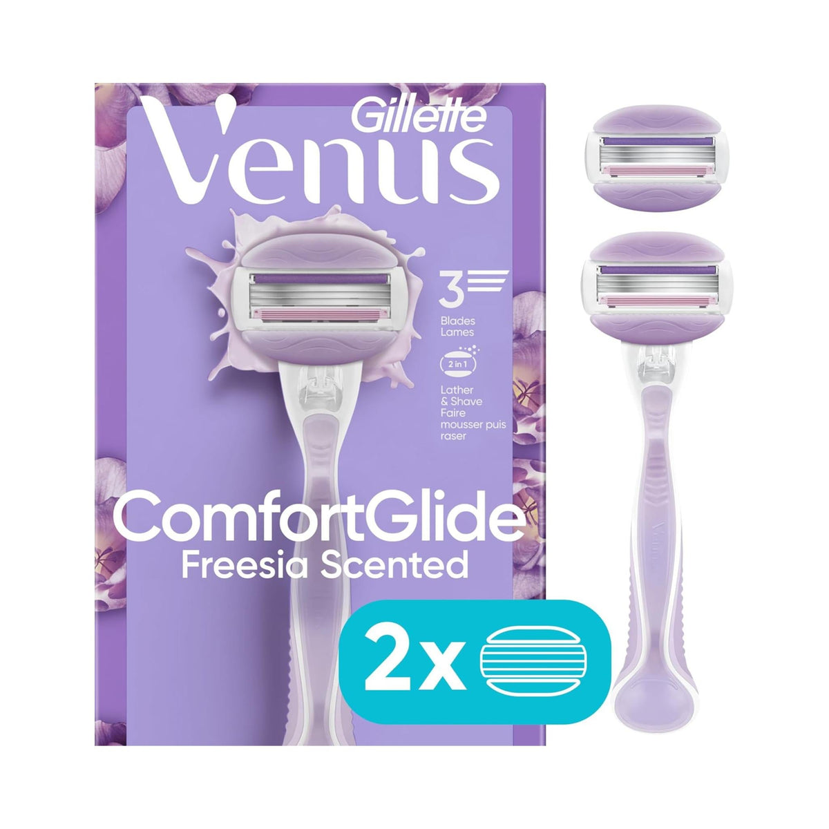 Refect Beauty Gillette Venus Comfort Glide Breeze razor with 3 blades and integrated shave gel bars for women