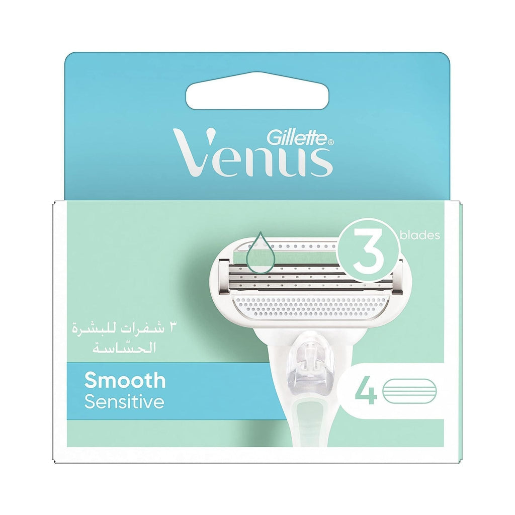 Refect Beauty Gillette Venus Smooth Sensitive razor blade refills in a 4-pack with 3 blades for sensitive skin
