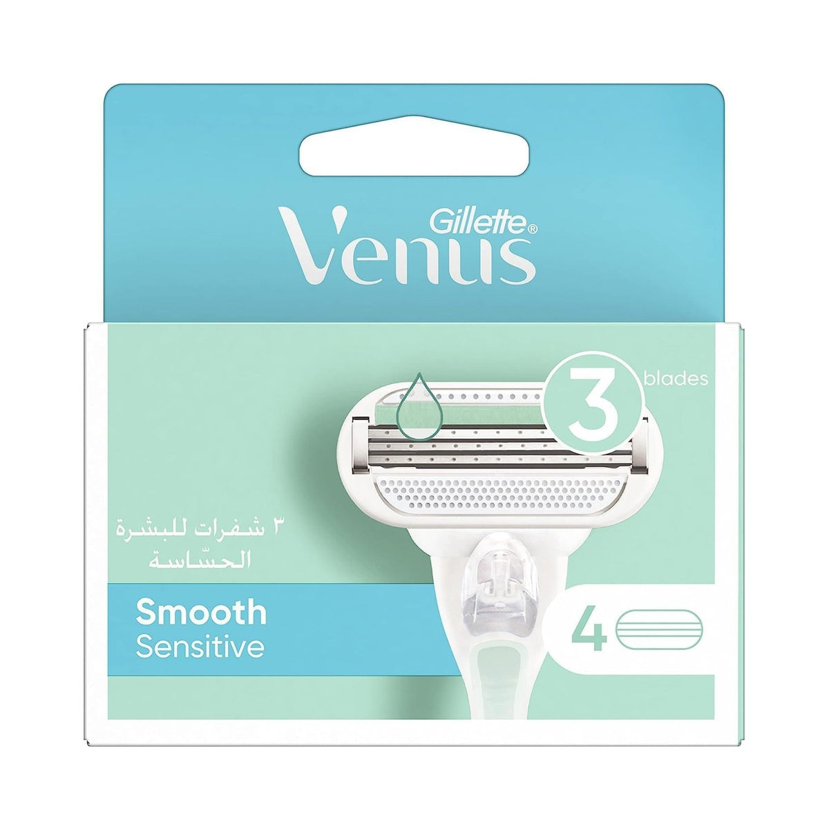 Refect Beauty Gillette Venus Smooth Sensitive razor blade refills in a 4-pack with 3 blades for sensitive skin