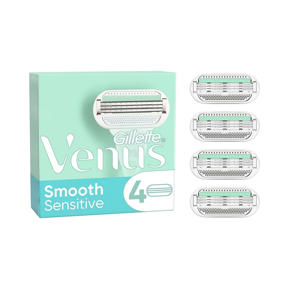 Refect Beauty Gillette Venus Smooth Sensitive razor blade refills in a 4-pack with moisture strips for sensitive skin