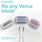 Refect Beauty Gillette Venus Deluxe 5 blade razor handle with three interchangeable purple and white refill cartridges