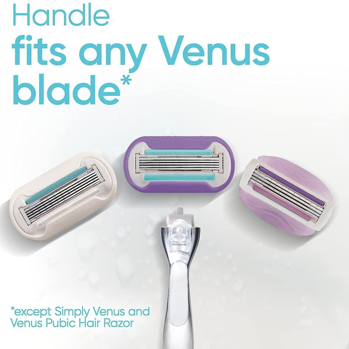 Refect Beauty Gillette Venus Deluxe 5 blade razor handle with three interchangeable purple and white refill cartridges