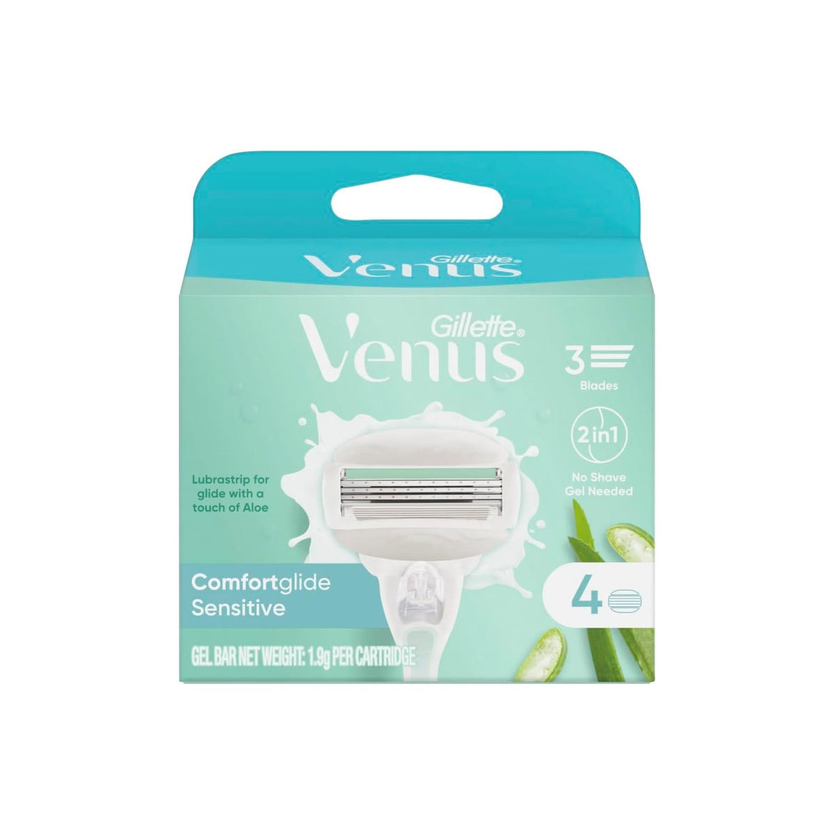 Refect Beauty Gillette Venus Comfort Sensitive 4-pack razor refill cartridges with aloe vera lubrication strips