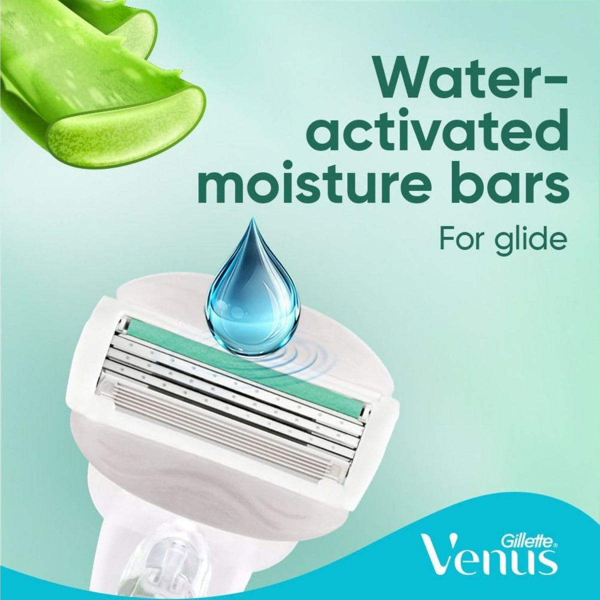 Refect Beauty Gillette Venus Comfortglide sensitive razor head with water-activated moisture bars and aloe vera