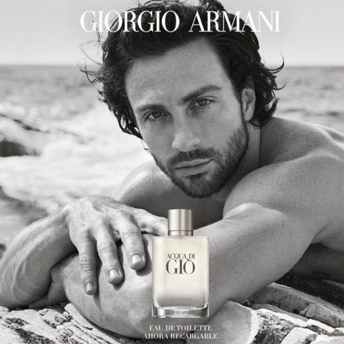 Refect Beauty campaign featuring Aaron Taylor-Johnson with Giorgio Armani Acqua Di Gio refillable eau de toilette