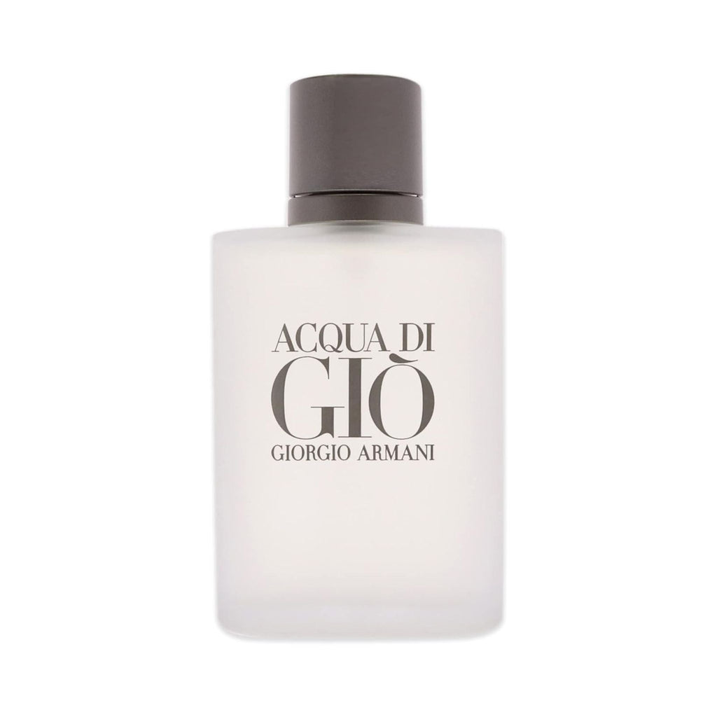Refect Beauty Giorgio Armani Acqua Di Gio refillable eau de toilette in a frosted glass bottle with a grey cap.