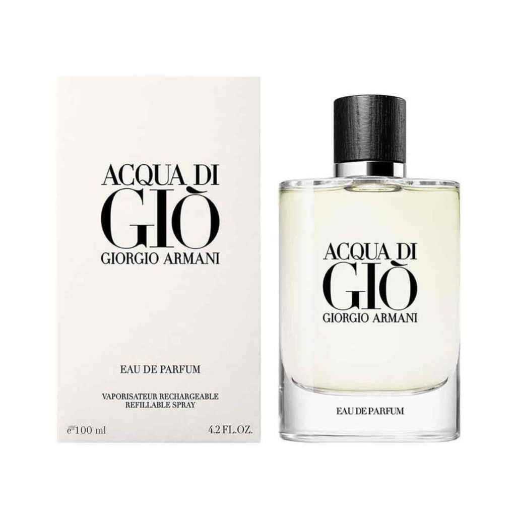Refect Beauty Giorgio Armani Acqua Di Gio Eau de Parfum bottle and box featuring a fresh, masculine aquatic scent.