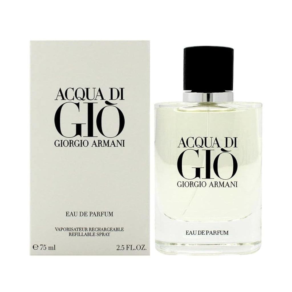 Refect Beauty Giorgio Armani Acqua Di Gio Eau de Parfum bottle and box featuring a fresh aquatic masculine scent
