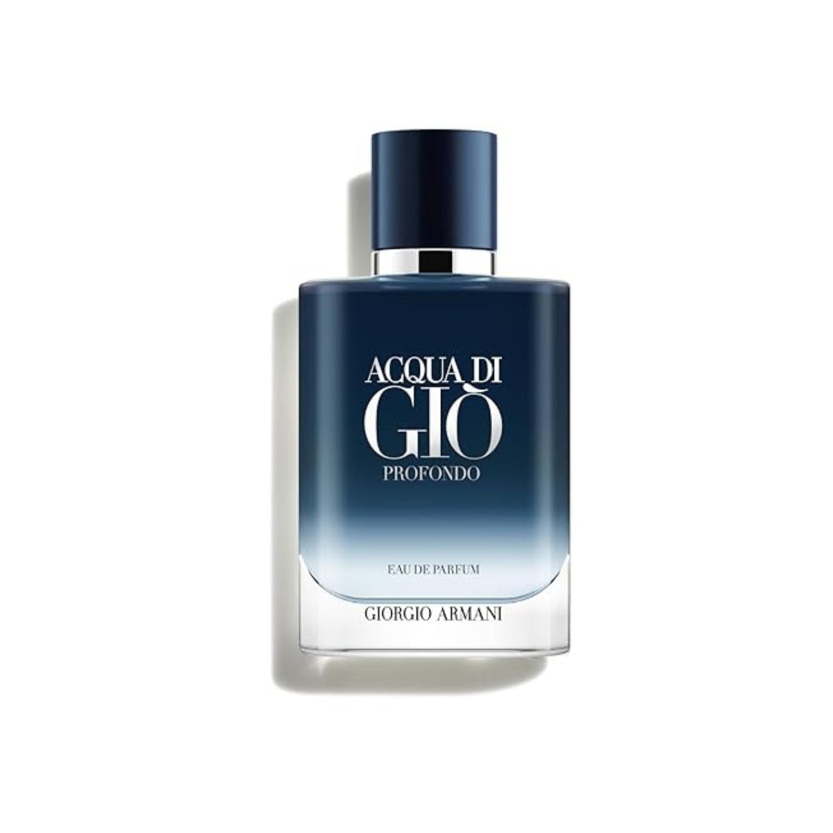 Refect Beauty Giorgio Armani Acqua Di Gio Profondo Eau de Parfum in a deep blue gradient glass bottle.