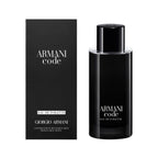 Refect Beauty Giorgio Armani Code Eau de Toilette bottle and black packaging box for a sophisticated masculine scent.