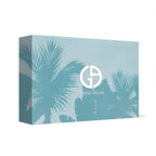 Refect Beauty Giorgio Armani Acqua Di Gio gift set box featuring a light blue design with palm tree silhouettes.