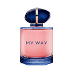 Refect Beauty Giorgio Armani My Way Intense Eau de Parfum in a pink glass bottle with a dark blue stone-like cap.