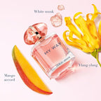 Refect Beauty Giorgio Armani My Way Ylang perfume bottle surrounded by ylang-ylang flowers, mango, and white musk.