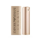 Refect Beauty Giorgio Armani She Eau de Parfum bottle and gold packaging featuring elegant minimalist design