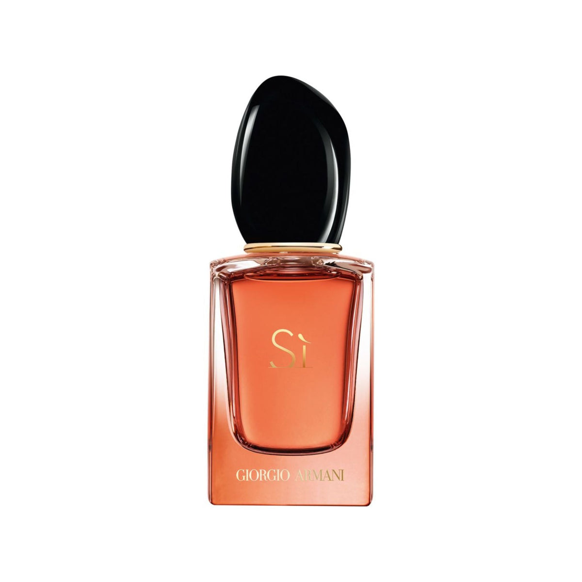Refect Beauty Giorgio Armani Si Intense Eau de Parfum in a sleek glass bottle with a black cap and amber liquid.