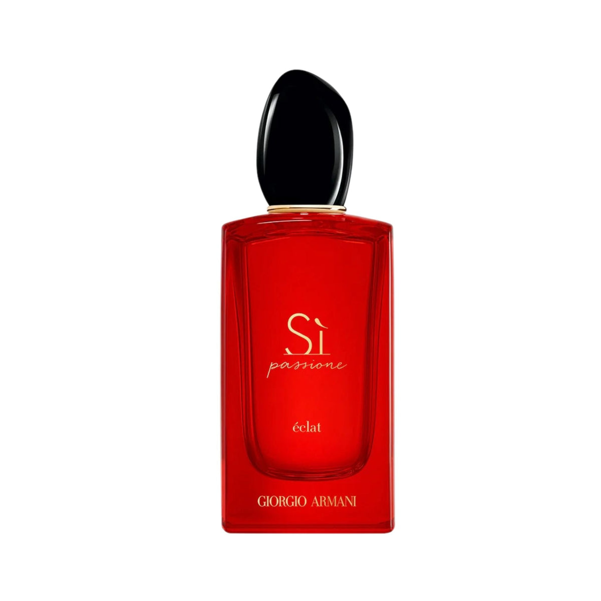Refect Beauty Giorgio Armani Si Passione Eclat Eau de Parfum in a vibrant red glass bottle with a black cap.
