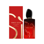 Refect Beauty Giorgio Armani Si Passione Eau de Parfum Intense in a red glass bottle with black cap and matching box.