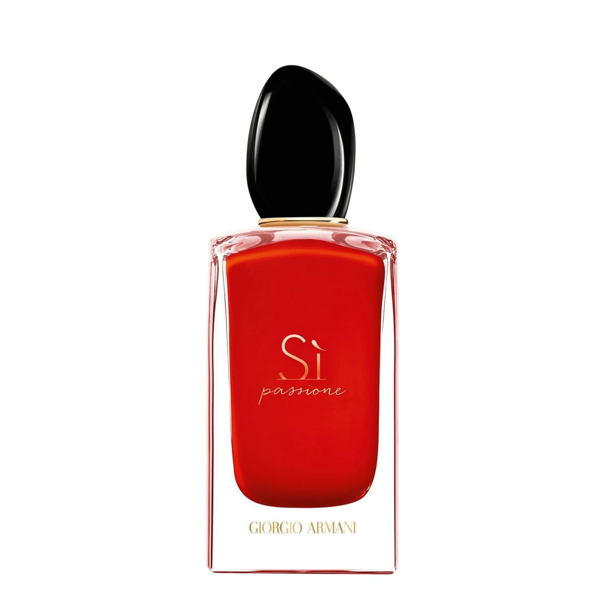 Refect Beauty Giorgio Armani Si Passione Eau de Parfum in a sleek, vibrant red glass bottle with a black cap.