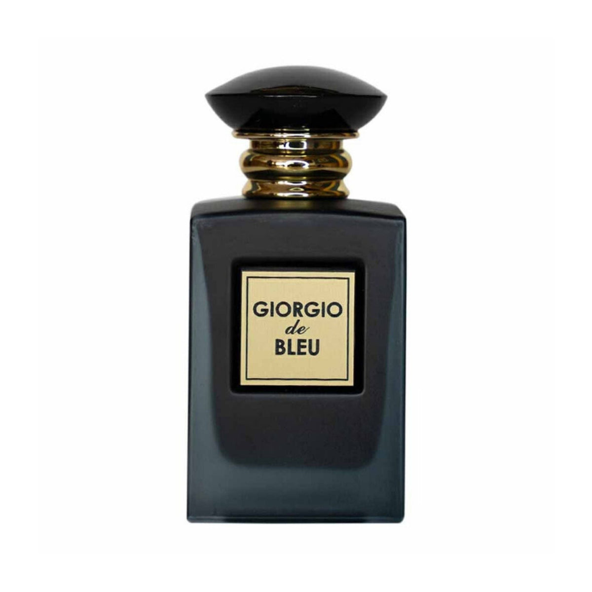 Refect Beauty Giorgio De Blue eau de parfum in a sleek dark bottle with a gold-accented cap and label.