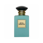 Refect Beauty Giorgio Royal Turquoise Eau de Parfum in a rectangular turquoise bottle with a black and gold cap.
