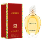 Refect Beauty Givenchy Amarige Eau de Toilette perfume bottle and red patterned box featuring floral fragrance notes