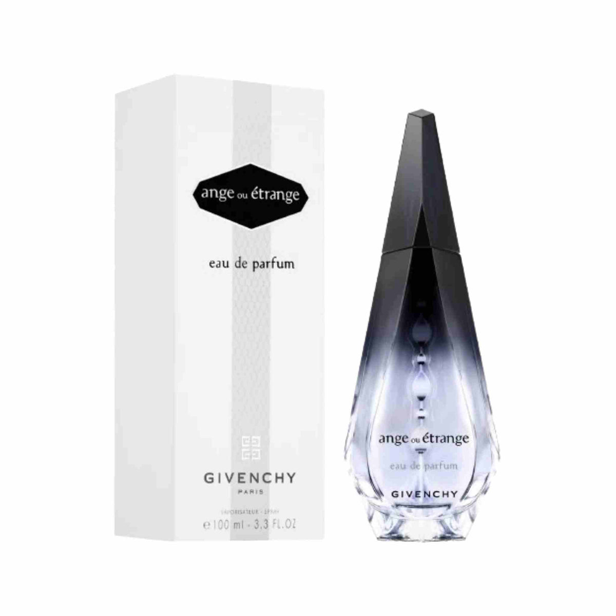Refect Beauty Givenchy Ange Ou Etrange Eau de Parfum 100ml bottle with its signature sleek black and clear glass design.