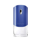 Refect Beauty Givenchy Pour Homme Blue Label Eau de Toilette bottle with a vibrant blue cap and clear glass base.