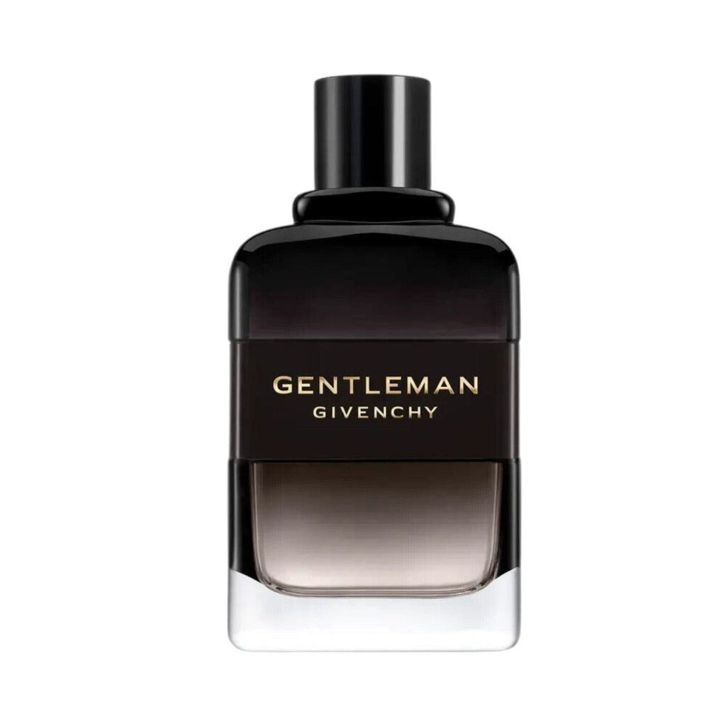 Refect Beauty Givenchy Gentleman Boisée Eau de Parfum bottle with a dark gradient glass design and gold lettering.