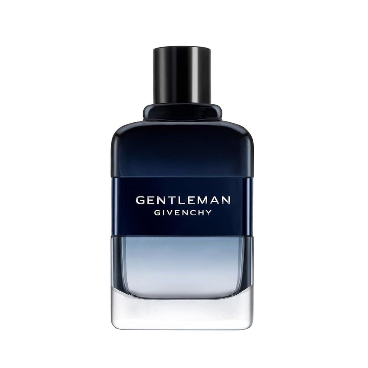 Refect Beauty Givenchy Gentleman Intense Eau de Toilette in a sleek dark blue to clear glass bottle for men.