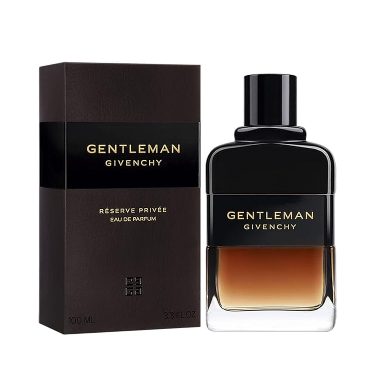 Refect Beauty Givenchy Gentleman Reserve Privée Eau de Parfum bottle and box with amber gradient glass design.