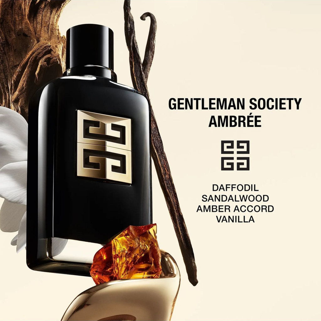 Refect Beauty Givenchy Gentleman Society Eau de Parfum Ambree bottle with amber, vanilla, and floral accents.