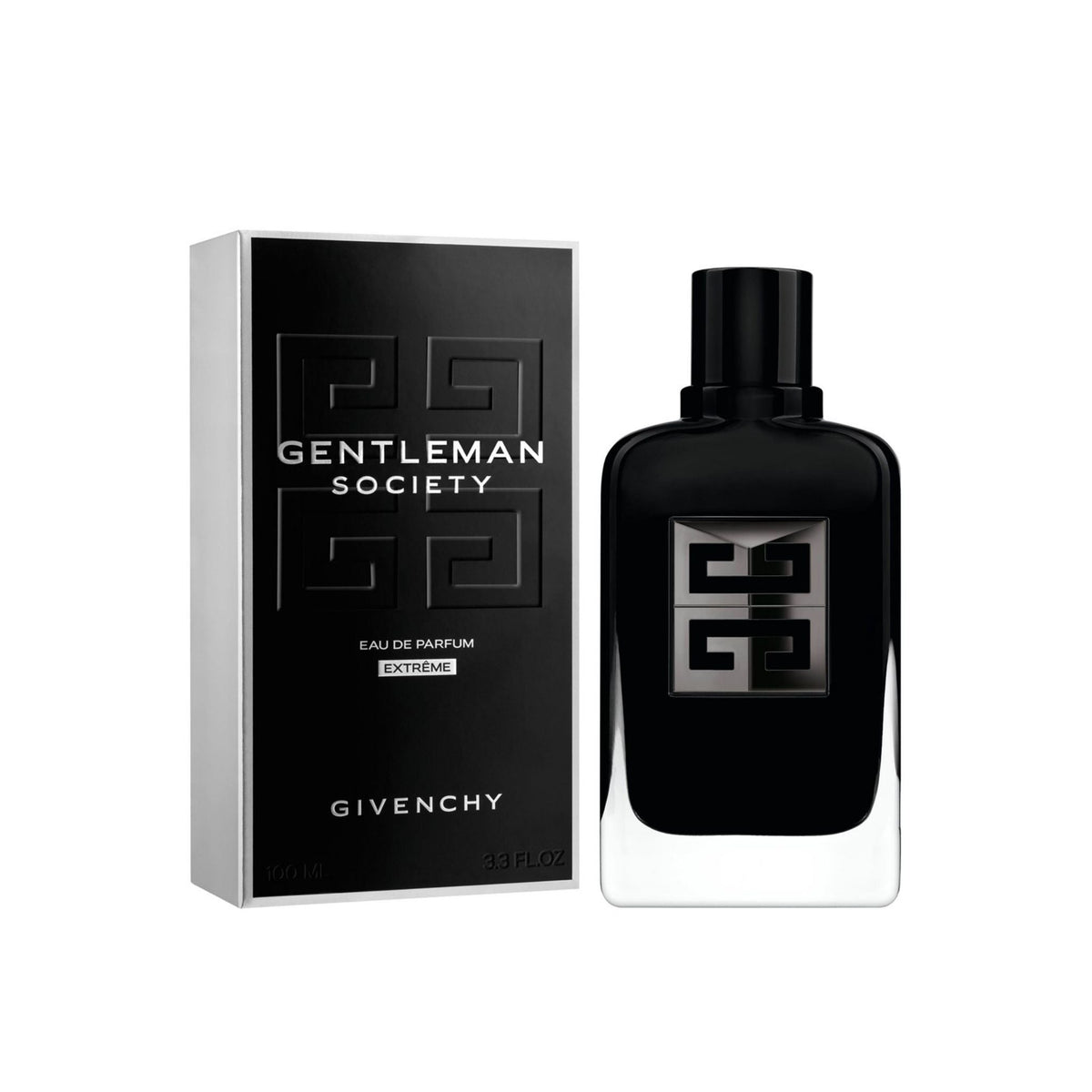 Refect Beauty Givenchy Gentleman Society Eau de Parfum Extrême bottle and box with black and silver branding