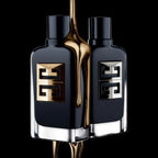 Refect Beauty Givenchy Gentleman Society Eau de Parfum bottles with gold liquid dripping over black glass design