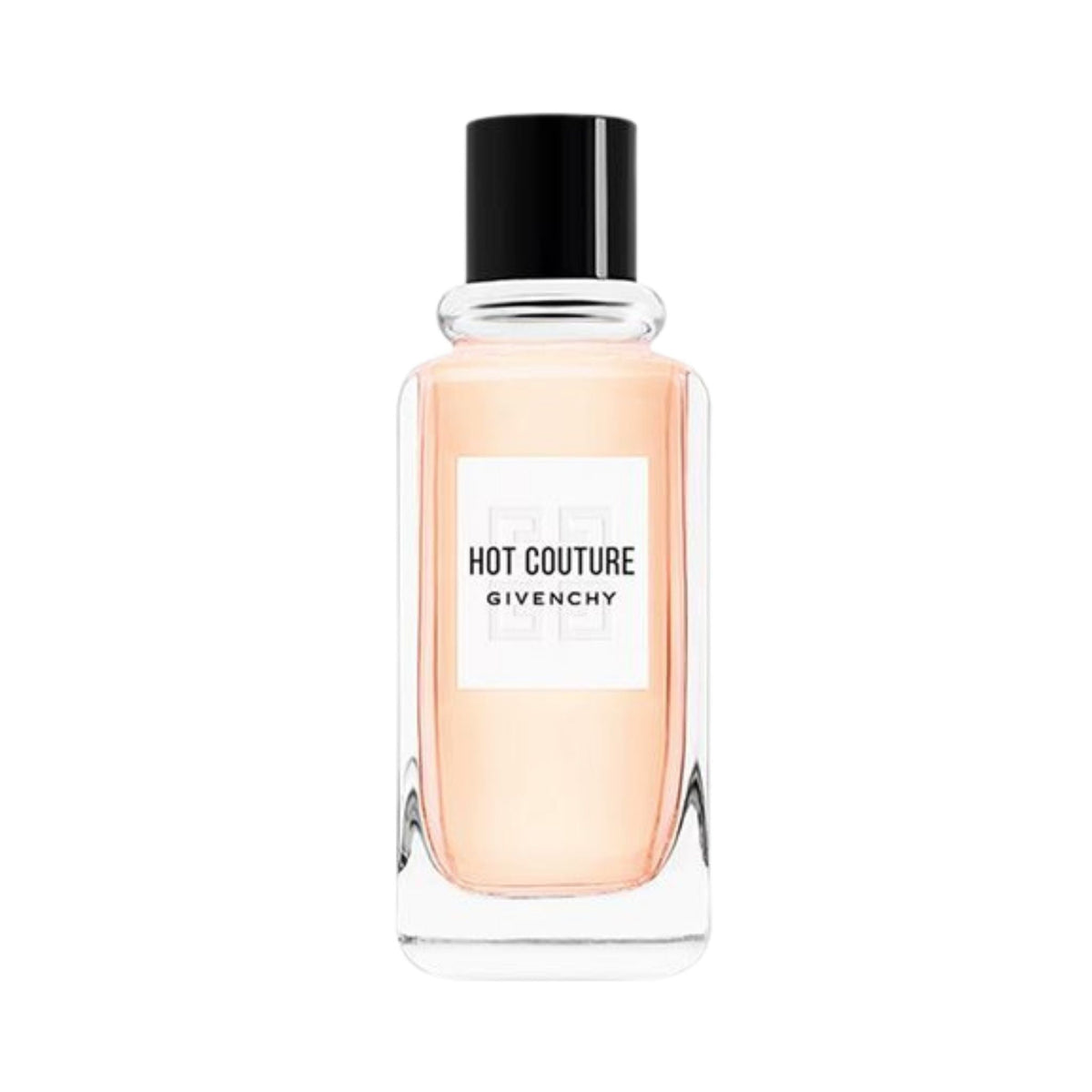 Refect Beauty Givenchy Hot Couture Eau de Parfum in a clear glass bottle with a black cap and soft peach fragrance.