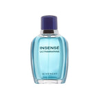 Refect Beauty Givenchy Insense Ultramarine Eau de Toilette in a clear glass bottle with a blue liquid and dark cap.