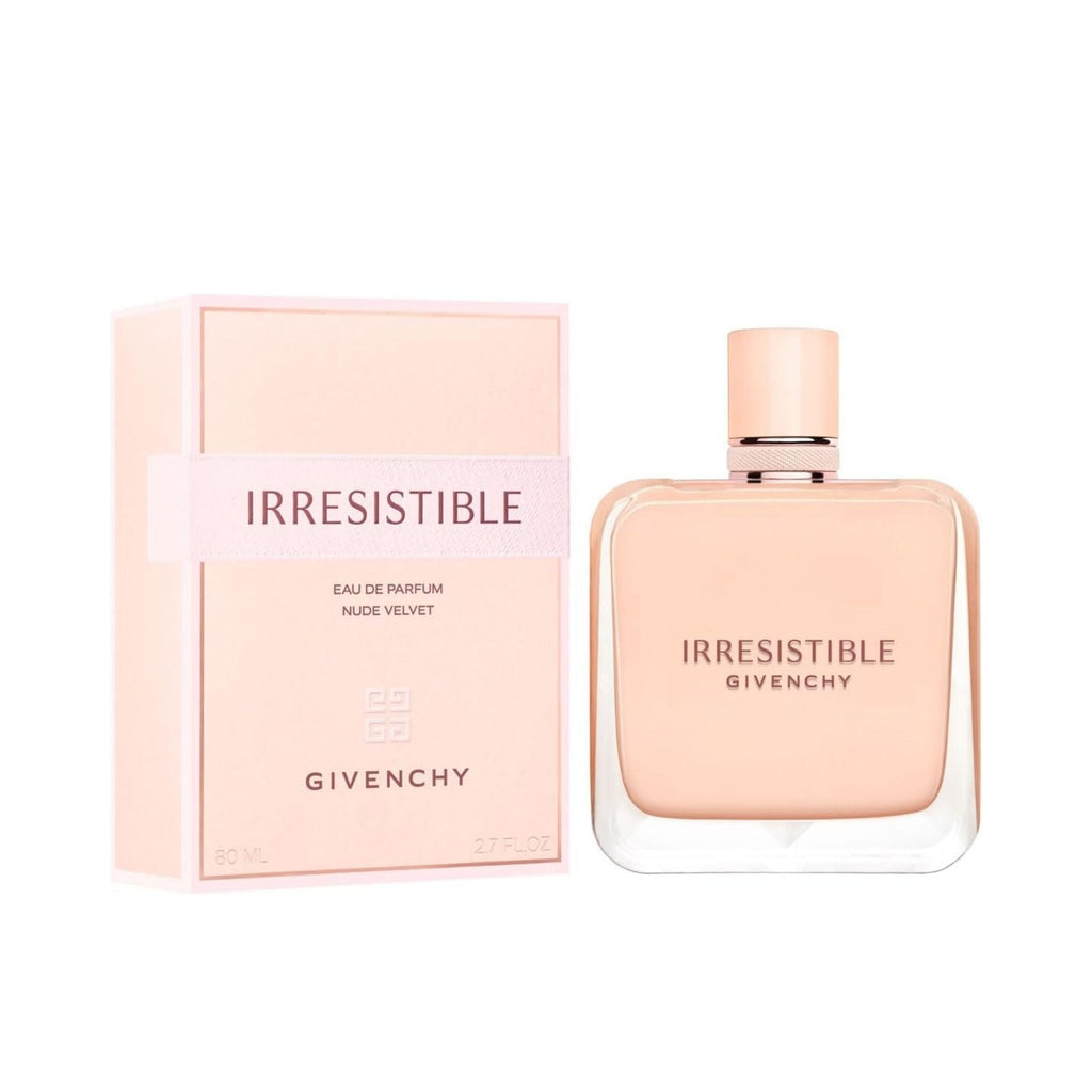 Refect Beauty Givenchy Irresistible Nude Velvet perfume bottle and matching soft pink box packaging