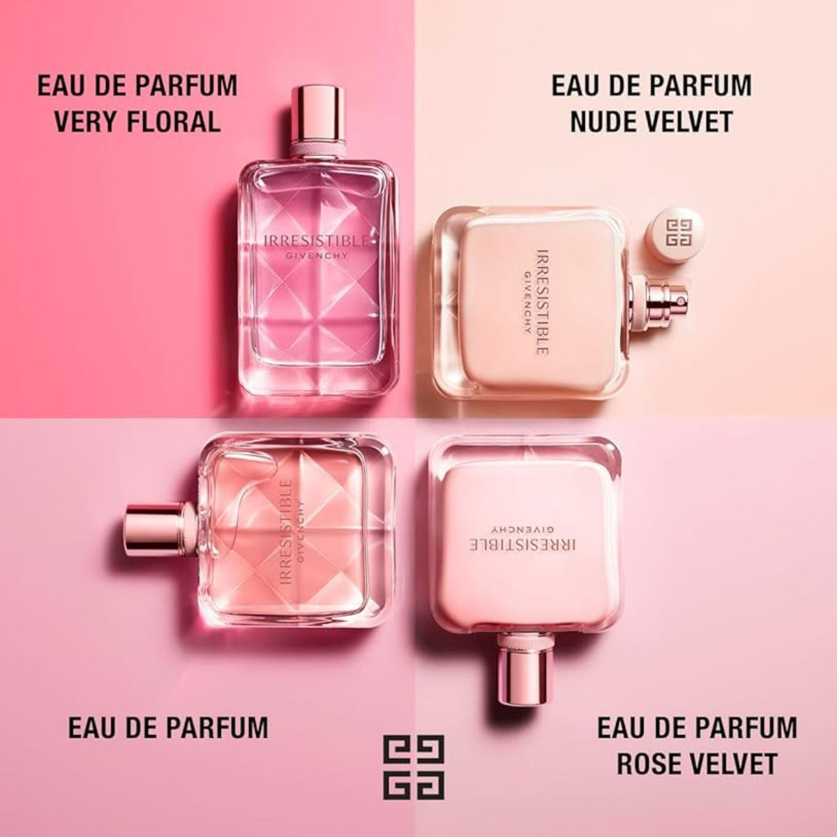 Refect Beauty collection of Givenchy Irresistible perfumes including Nude Velvet, Rose Velvet, and Eau de Parfum