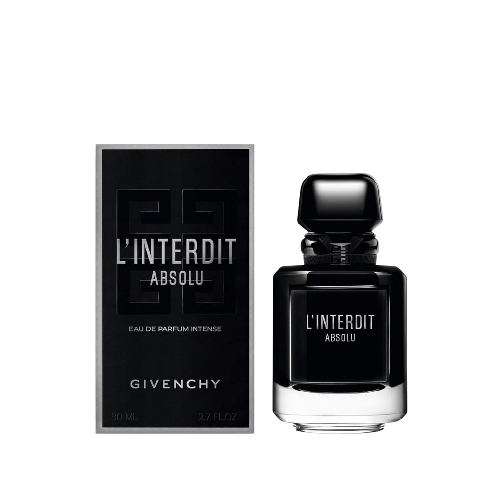 Refect Beauty Givenchy L'Interdit Absolu Eau de Parfum Intense bottle and black box packaging on white background.
