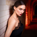 Refect Beauty campaign featuring Rooney Mara in a black lace dress for Givenchy L'Interdit Rouge Ultime fragrance