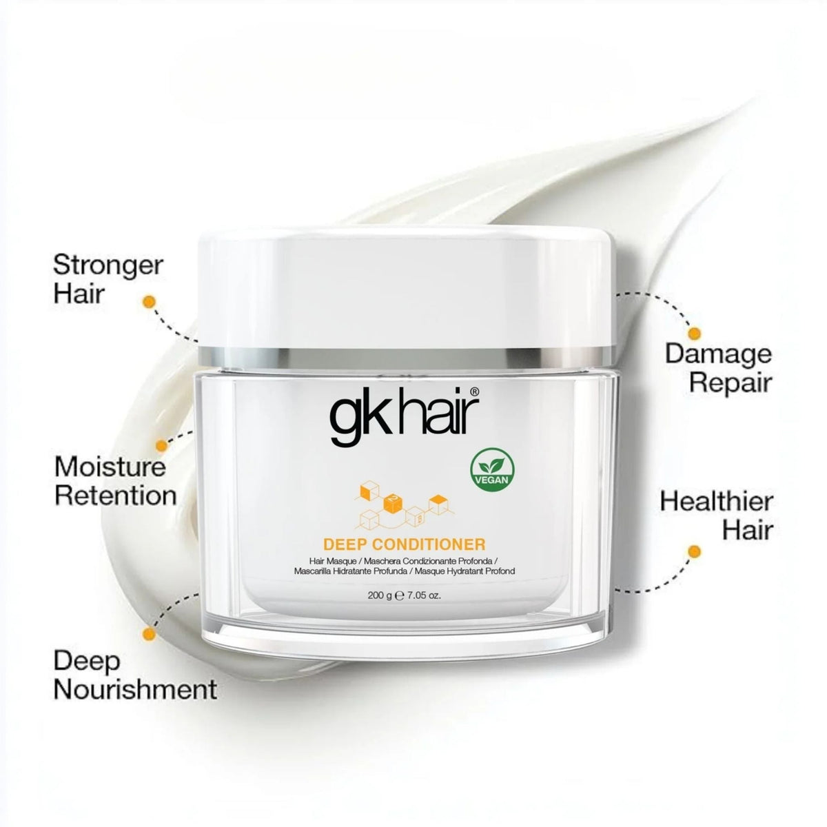 Refect Beauty GK Hair Deep Conditioner mask in a white jar with cream texture swirl for damaged hair repair