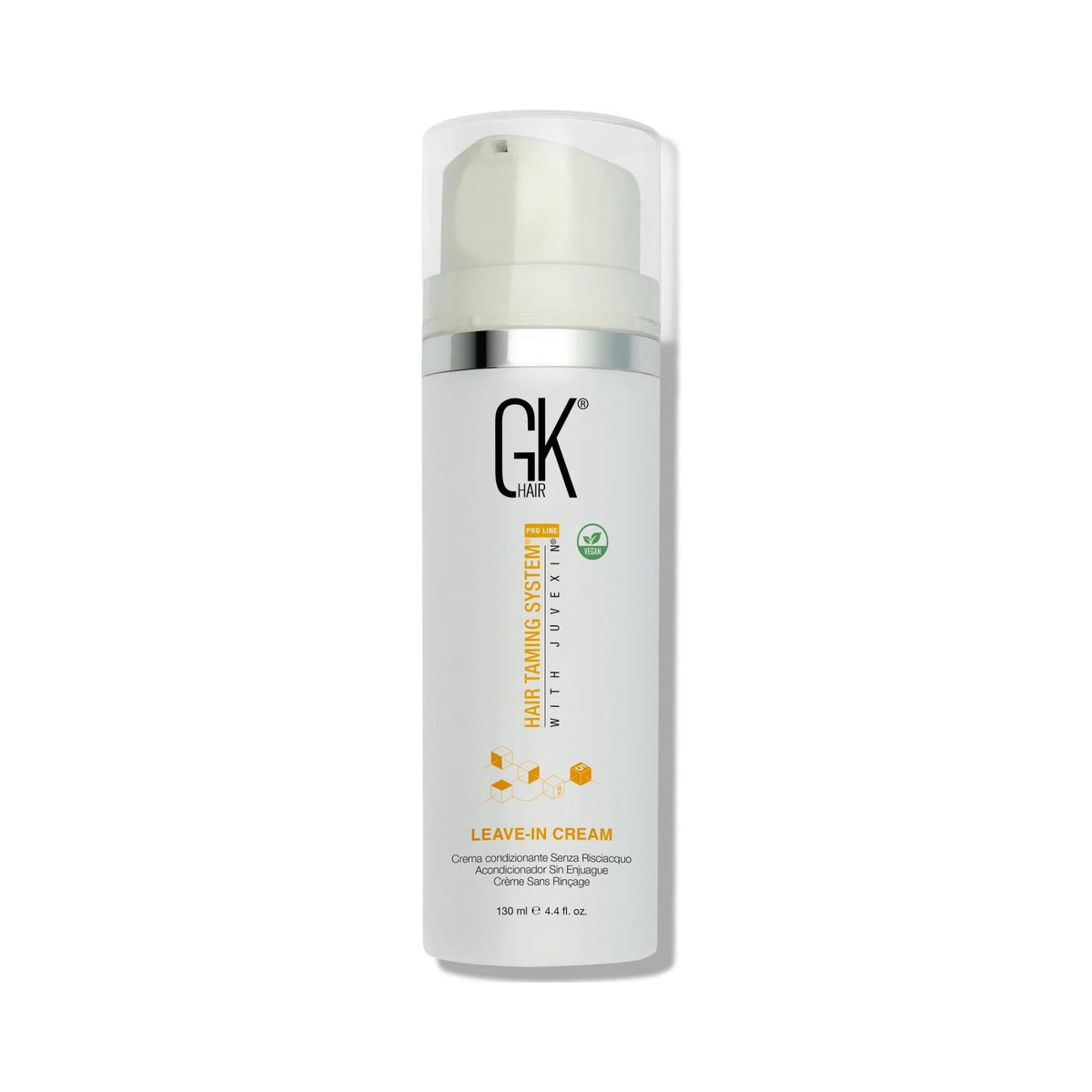 Refect Beauty GK Hair leave-in conditioner cream in a white pump bottle for smoothing and frizz control
