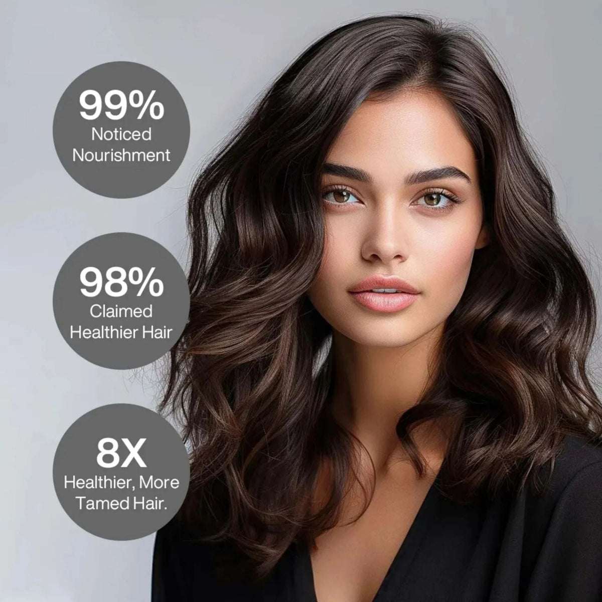 Refect Beauty GK Hair deep conditioner mask model with shiny, healthy, and smooth wavy dark hair