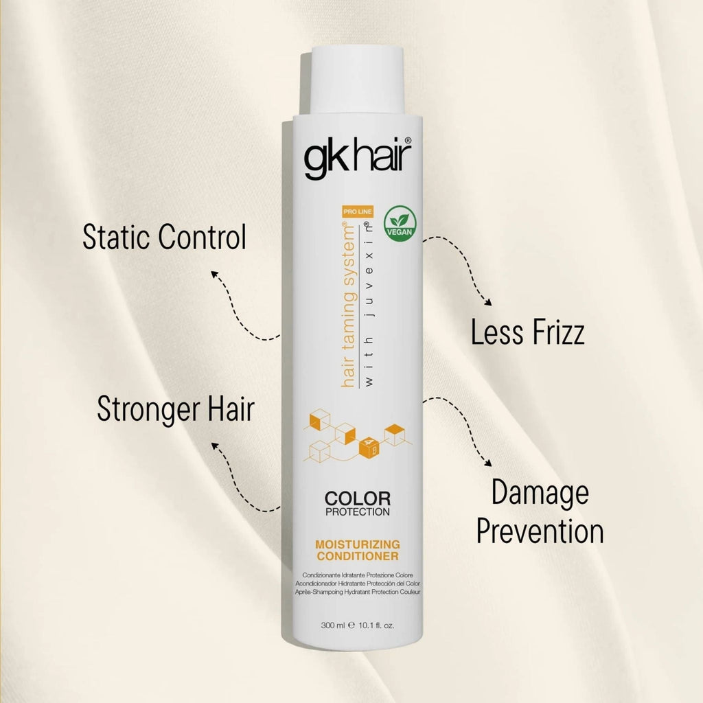 Refect Beauty GK Hair Color Protection Moisturizing Conditioner bottle with benefits listed on a cream background