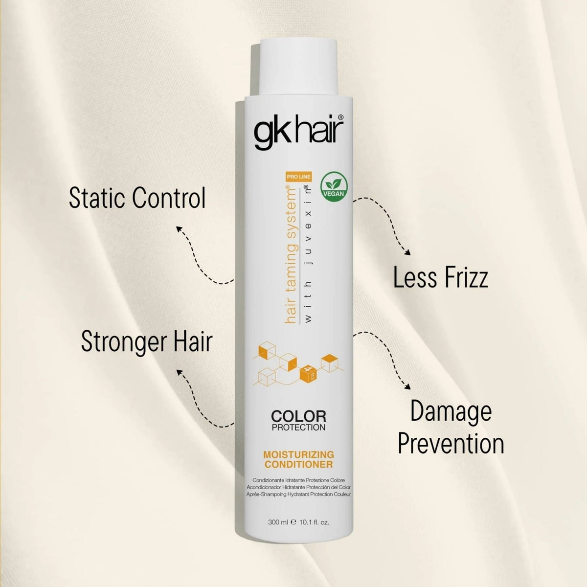 Refect Beauty GK Hair Color Protection Moisturizing Conditioner bottle with benefits listed on a cream background
